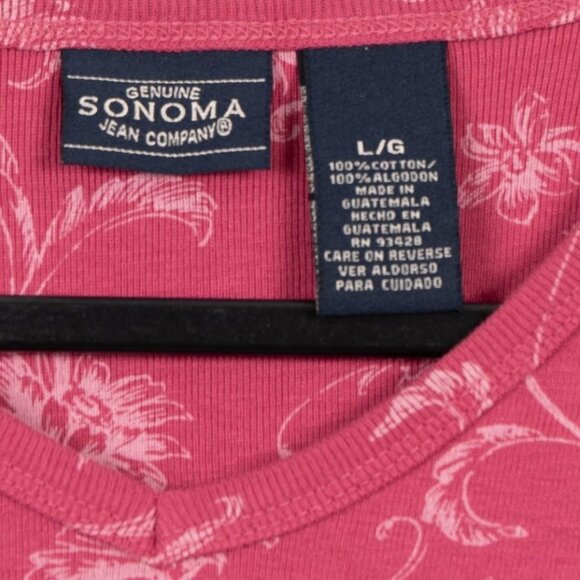 Sonoma VNeck Shirt Womens NWOT Pink Floral 3/4 Sleeve Cotton Lightweight Casual - Picture 4 of 5